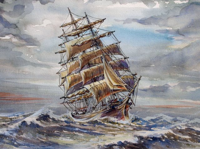 driemaster op de Noordzee